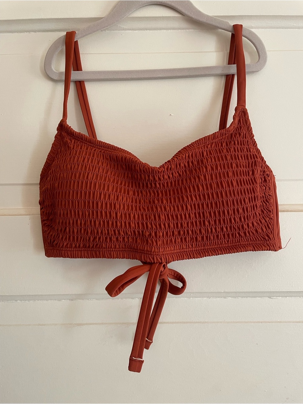 Rust Smocked Ribbed Bikini Bathing Suit Top - Women Size D/DD